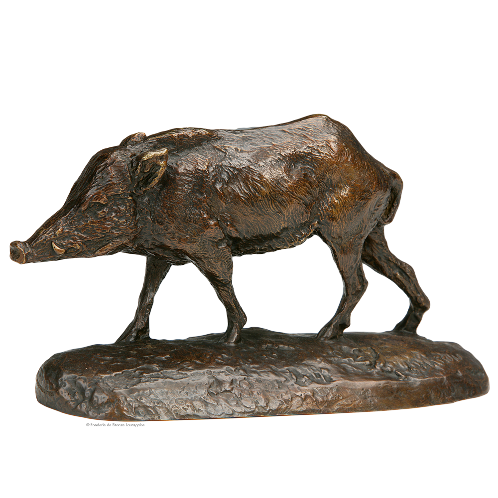Sculpture Animalière Sanglier - Bronze De Vienne Métal Argenté - Statuette Décorative